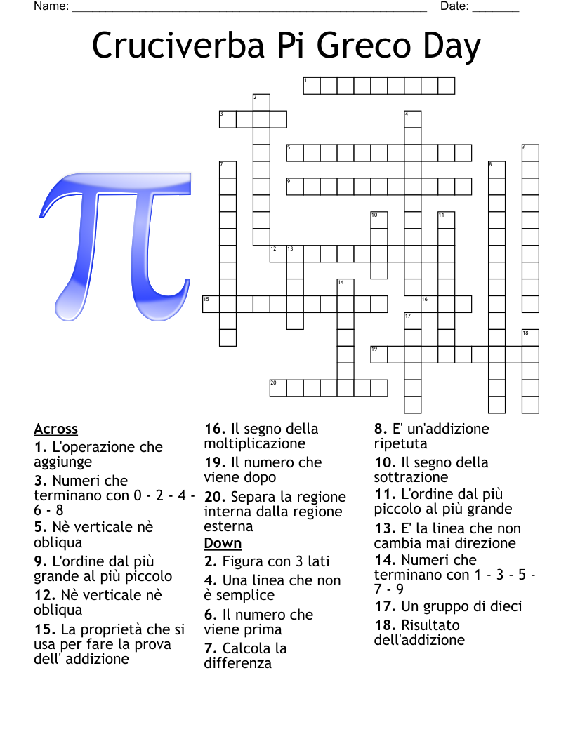 Cruciverba Pi Greco Day Crossword