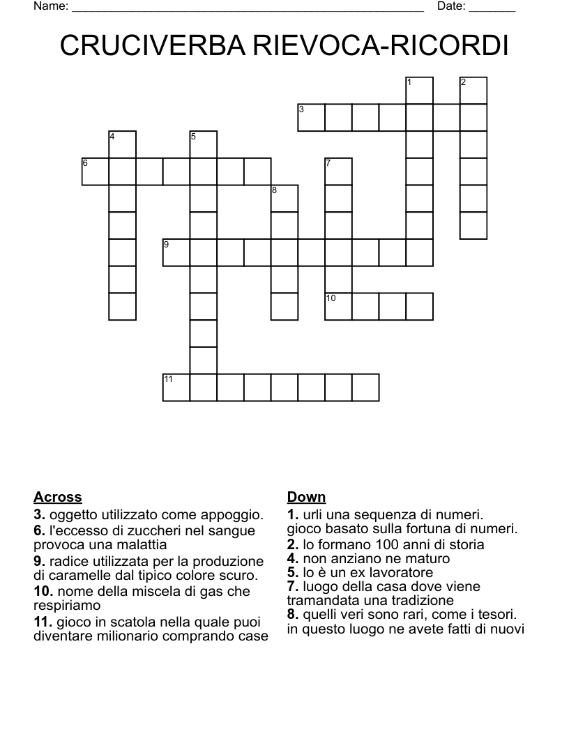 CRUCIVERBA RIEVOCA-RICORDI Crossword