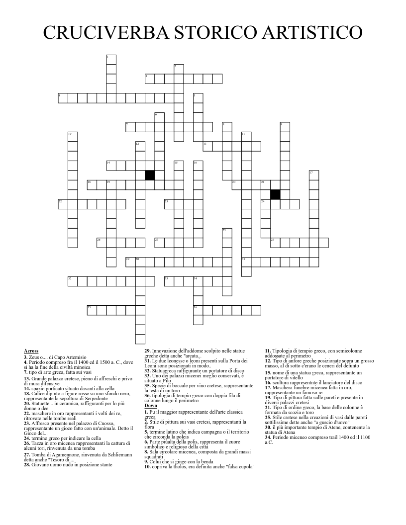 CRUCIVERBA STORICO ARTISTICO Crossword