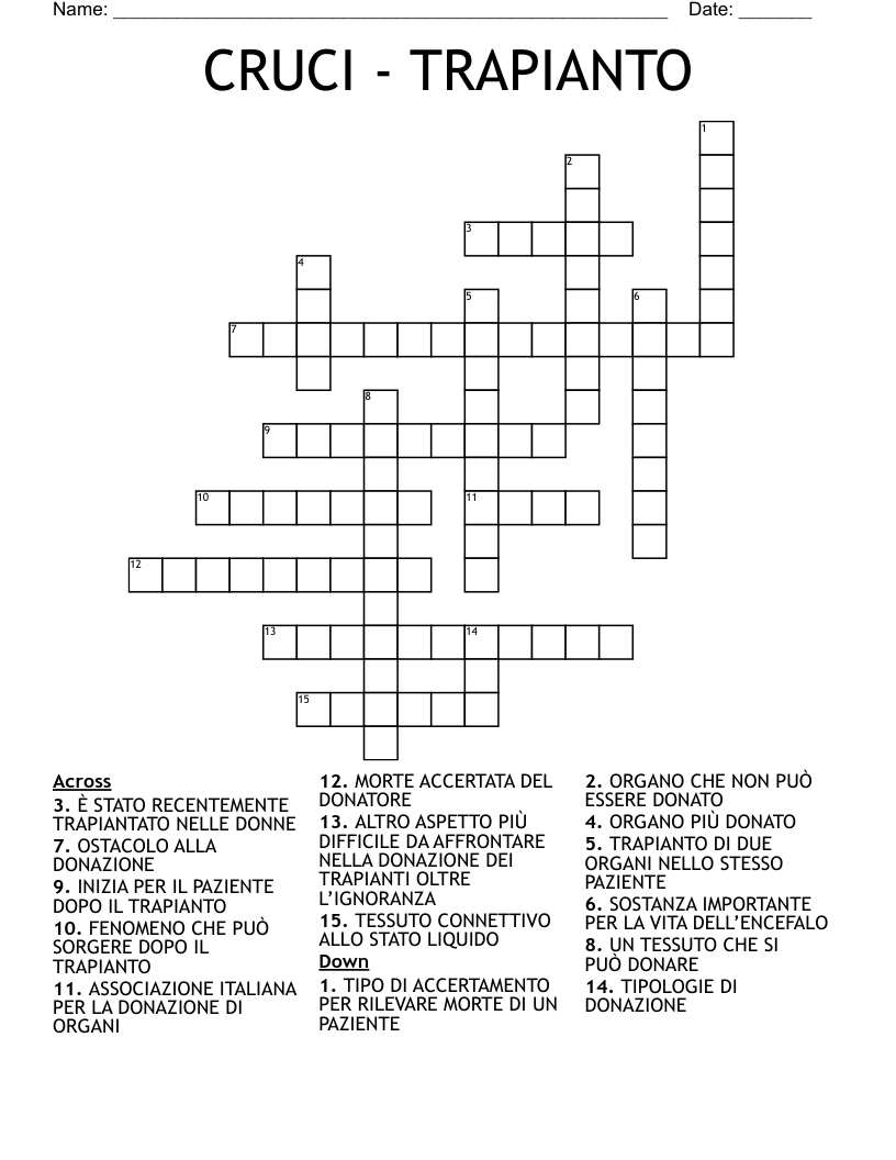CRUCI - TRAPIANTO Crossword