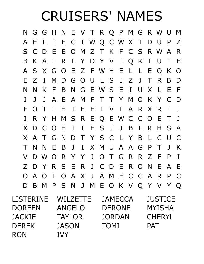 CRUISERS' NAMES Word Search