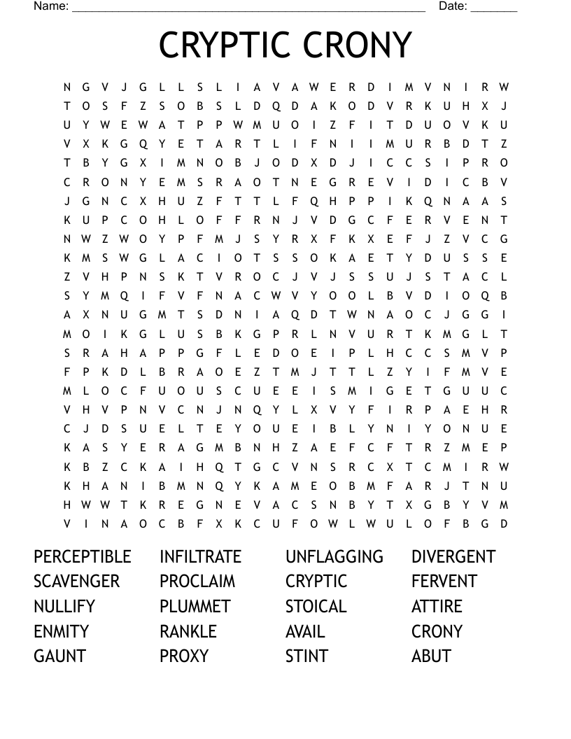 CRYPTIC CRONY Word Search