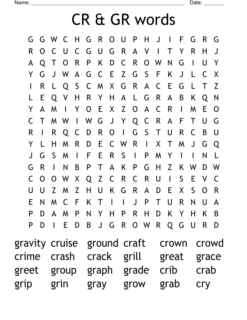 CR & GR words Word Search