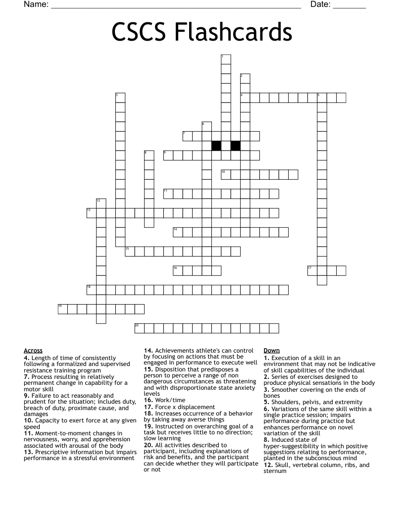 CSCS Flashcards Crossword