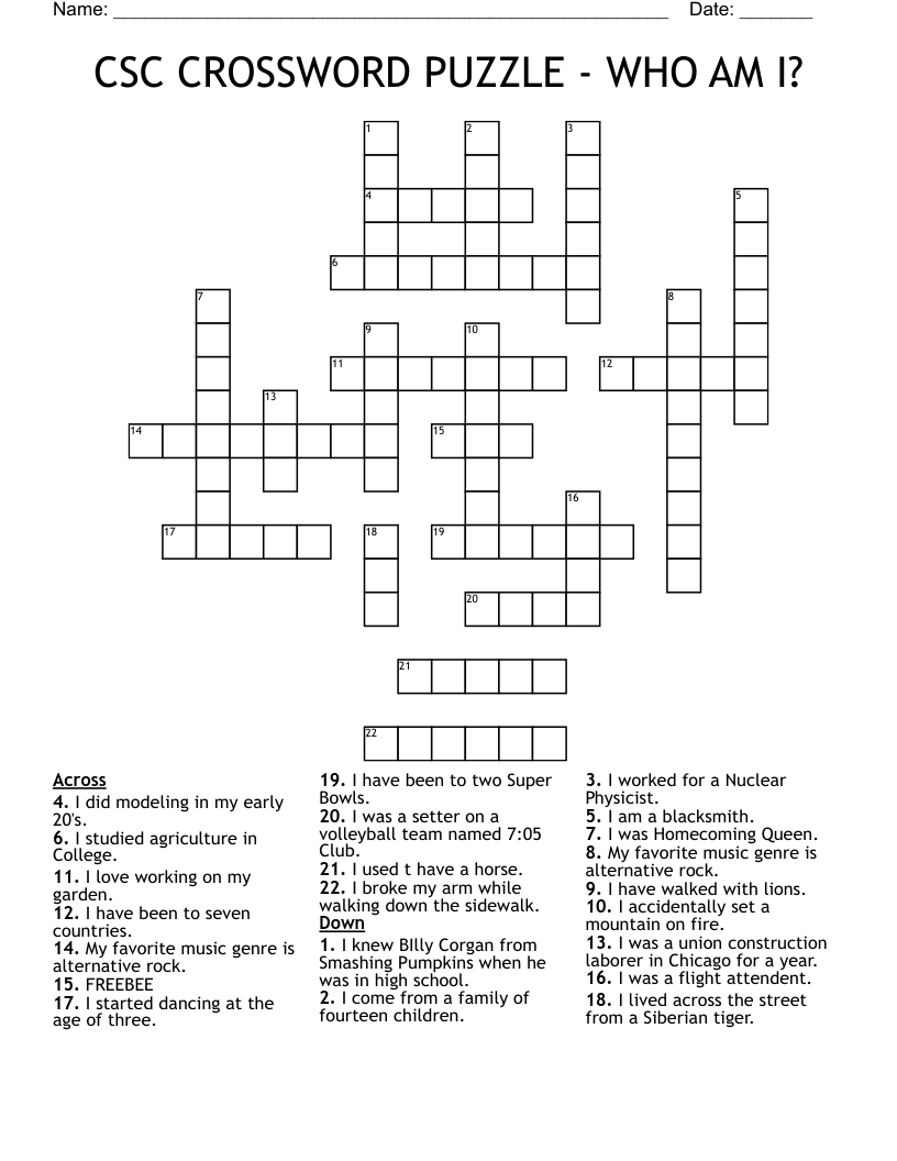 CSC CROSSWORD PUZZLE - WHO AM I?