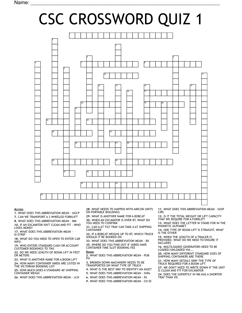 CSC CROSSWORD QUIZ 1