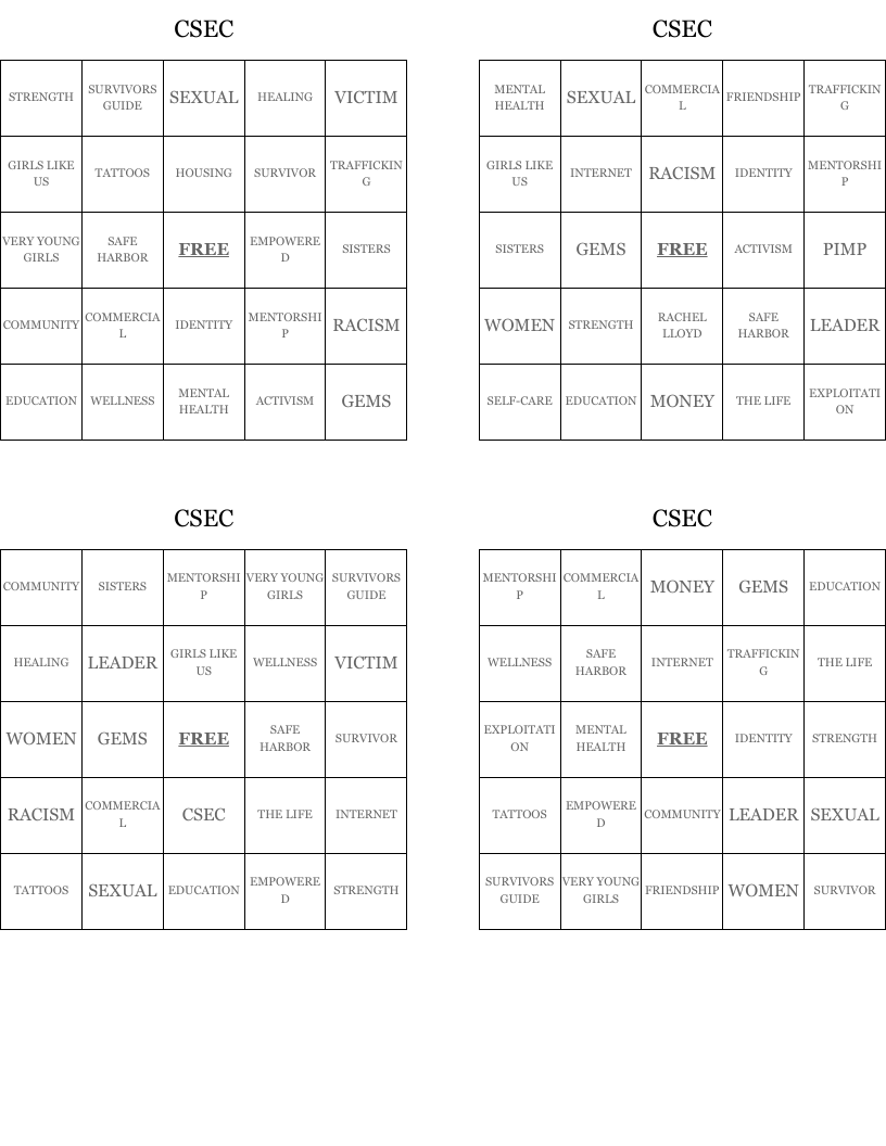 CSEC Bingo Cards