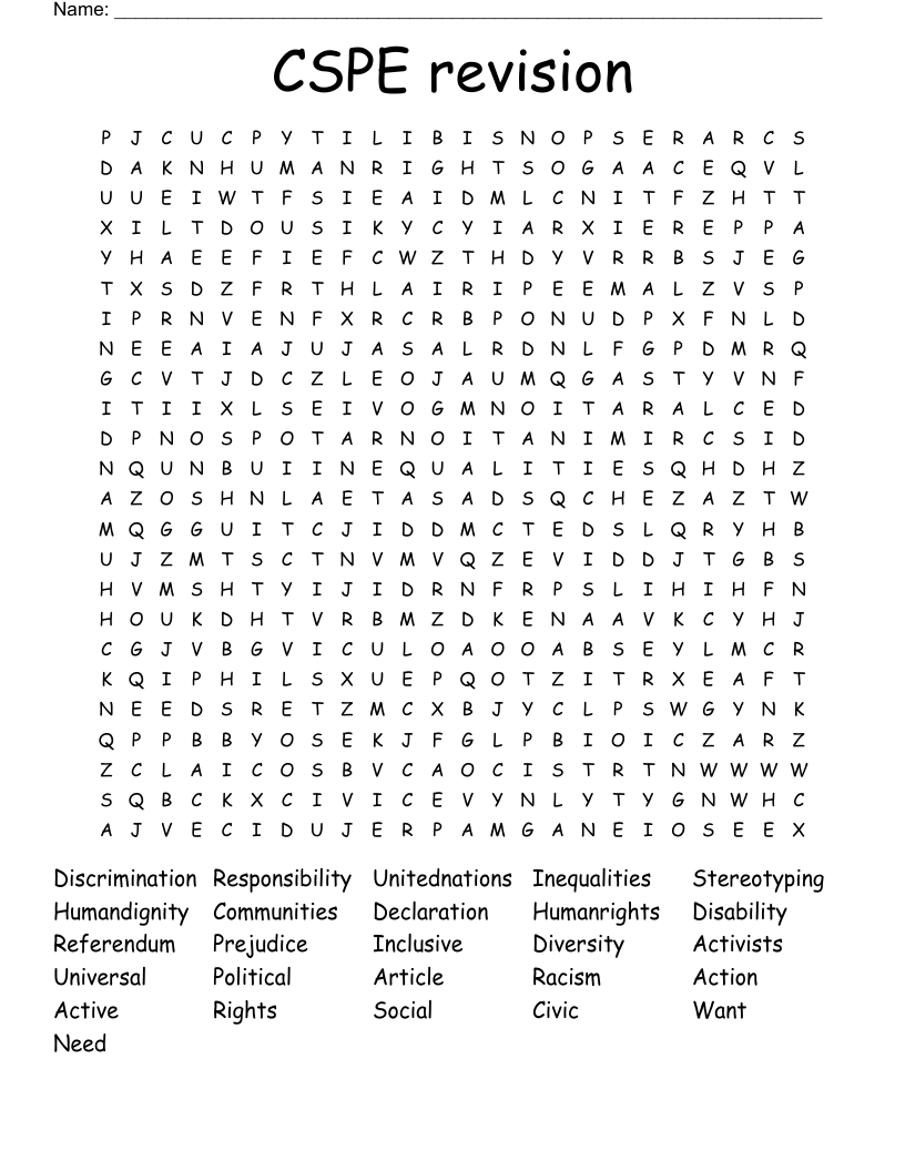 CSPE revision Word Search