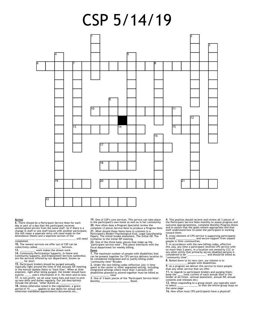 CSP  5/14/19 Crossword
