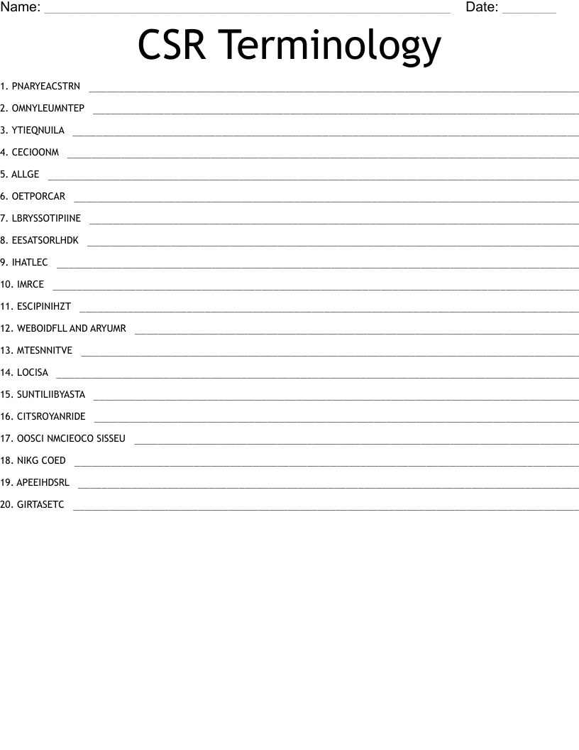 CSR Terminology Word Scramble