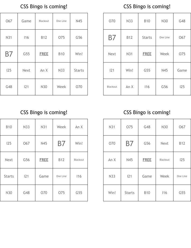 CSS Bingo is coming!