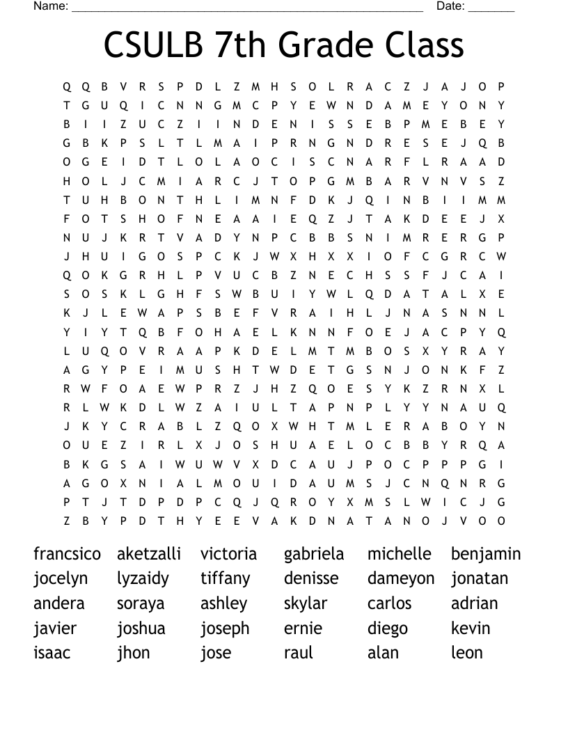 CSULB 7th Grade Class Word Search