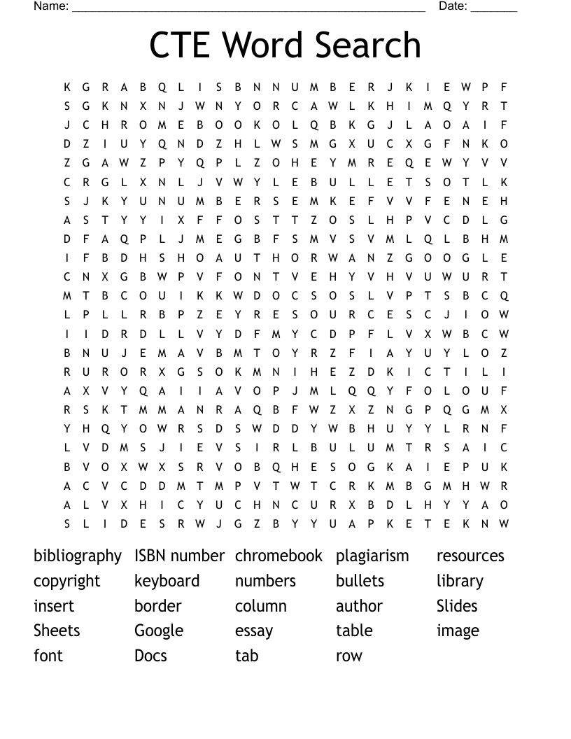 CTE Word Search