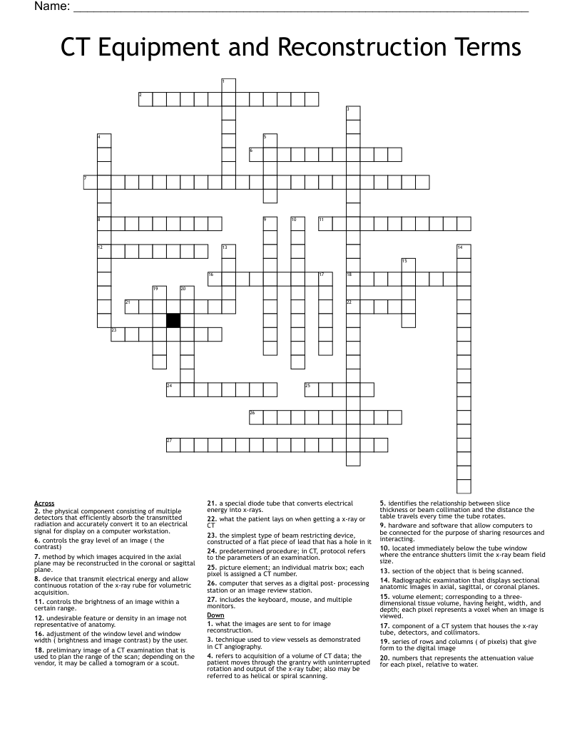 CT Equipment and Reconstruction Terms Crossword