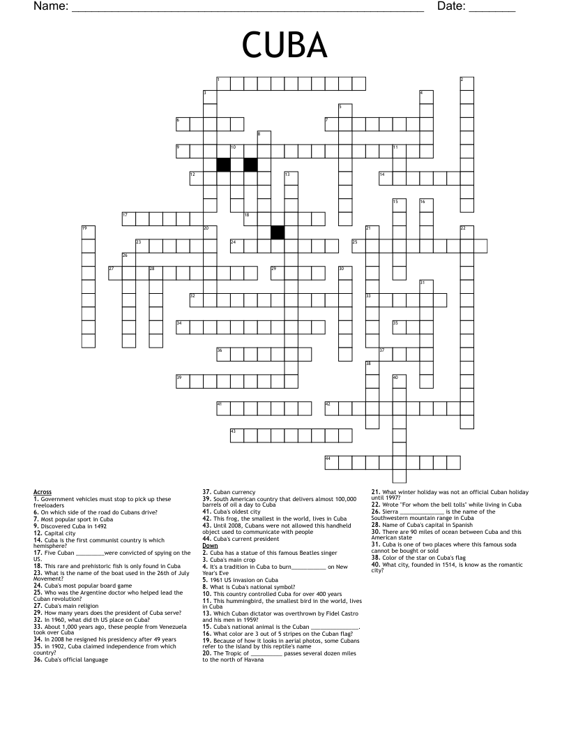 CUBA Crossword