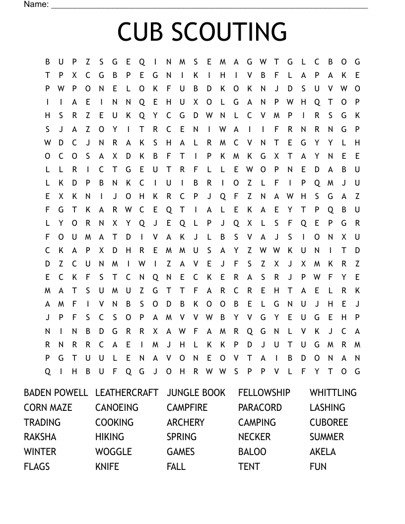 CUB SCOUTING Word Search