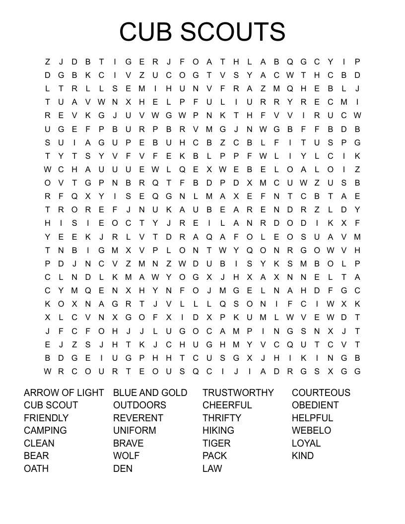 CUB SCOUTS Word Search