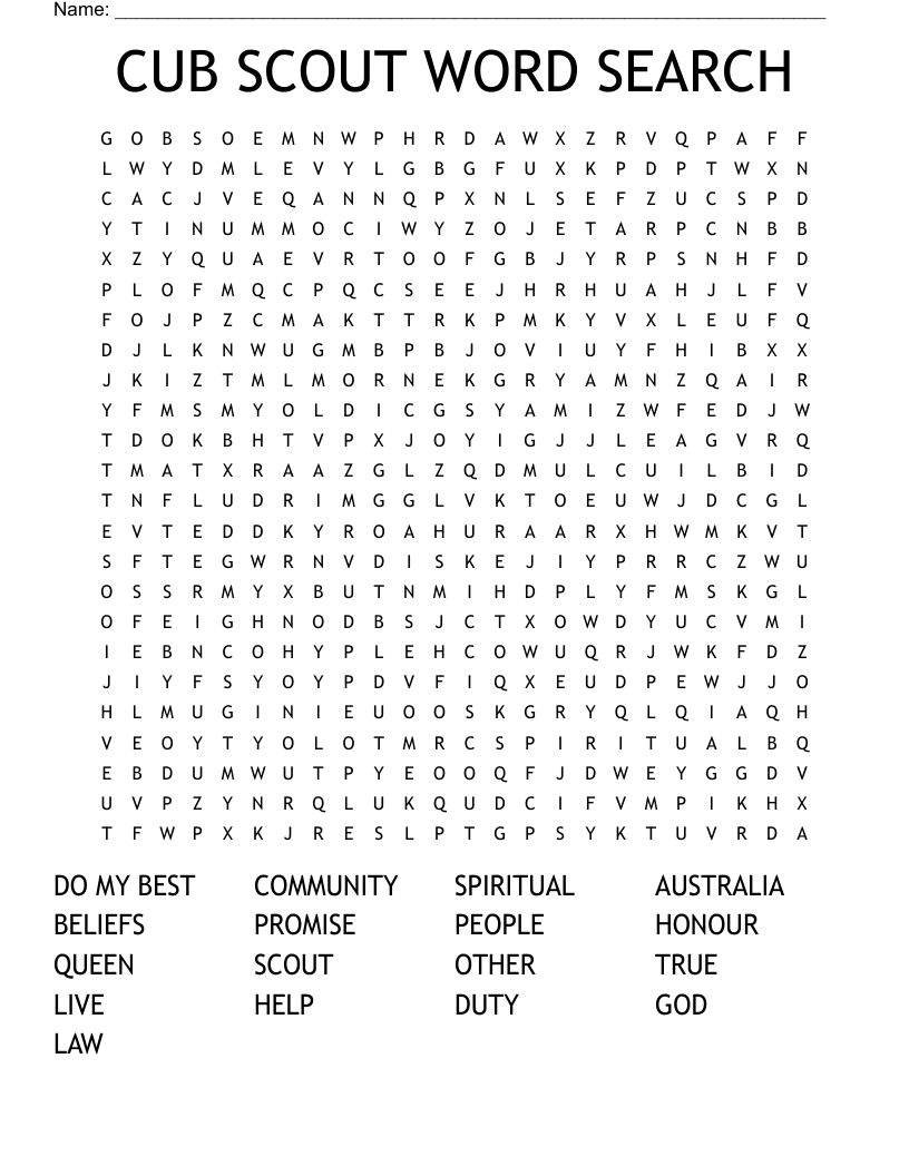 CUB SCOUT WORD SEARCH