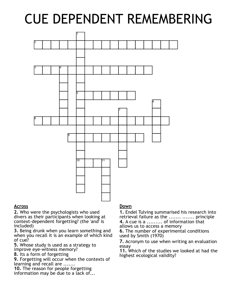 CUE DEPENDENT REMEMBERING Crossword
