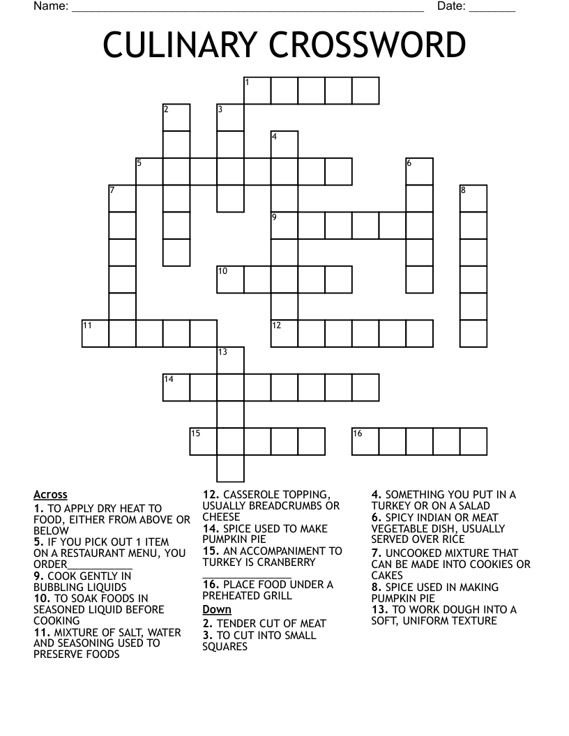 CULINARY CROSSWORD
