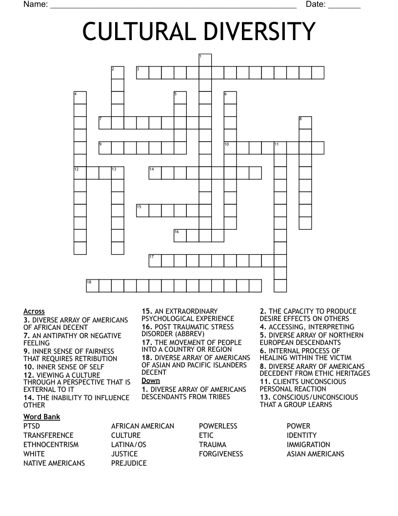 CULTURAL DIVERSITY Crossword
