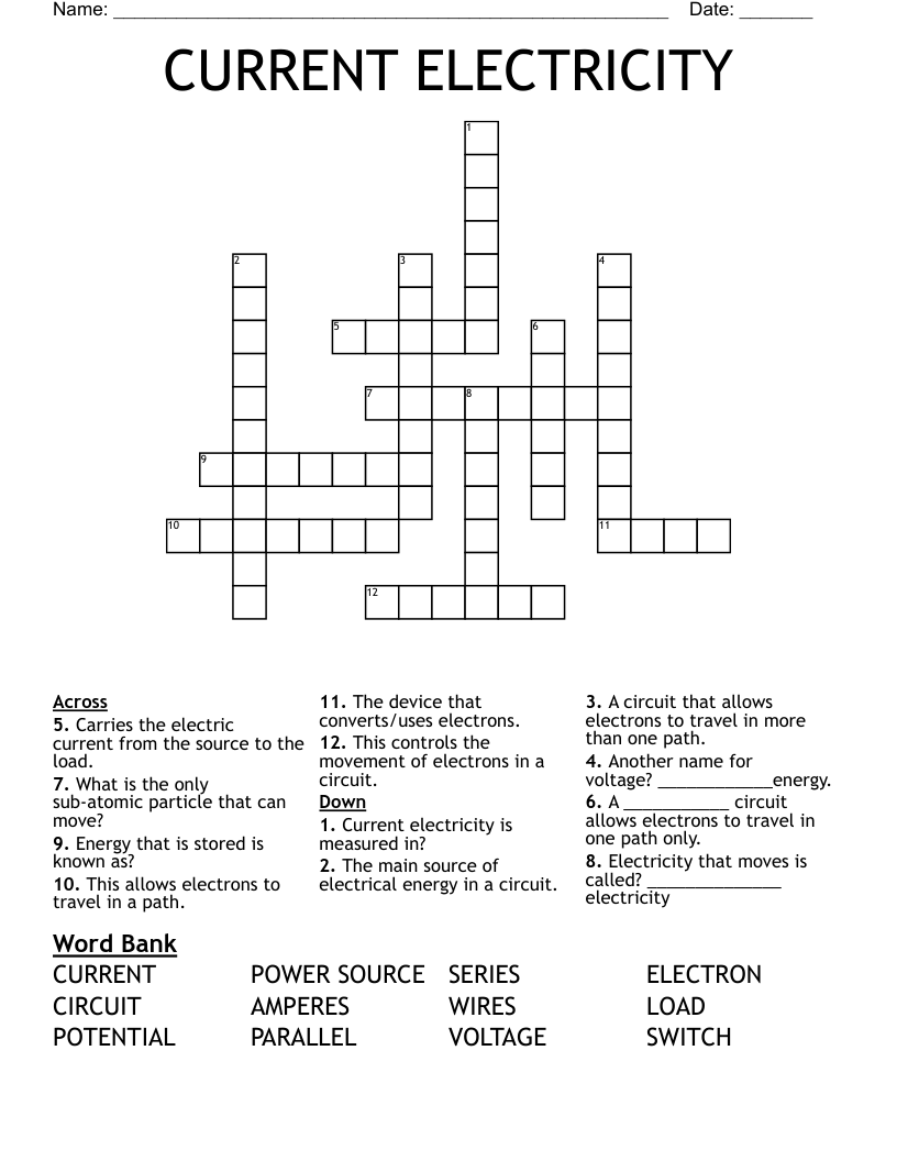 CURRENT ELECTRICITY Crossword