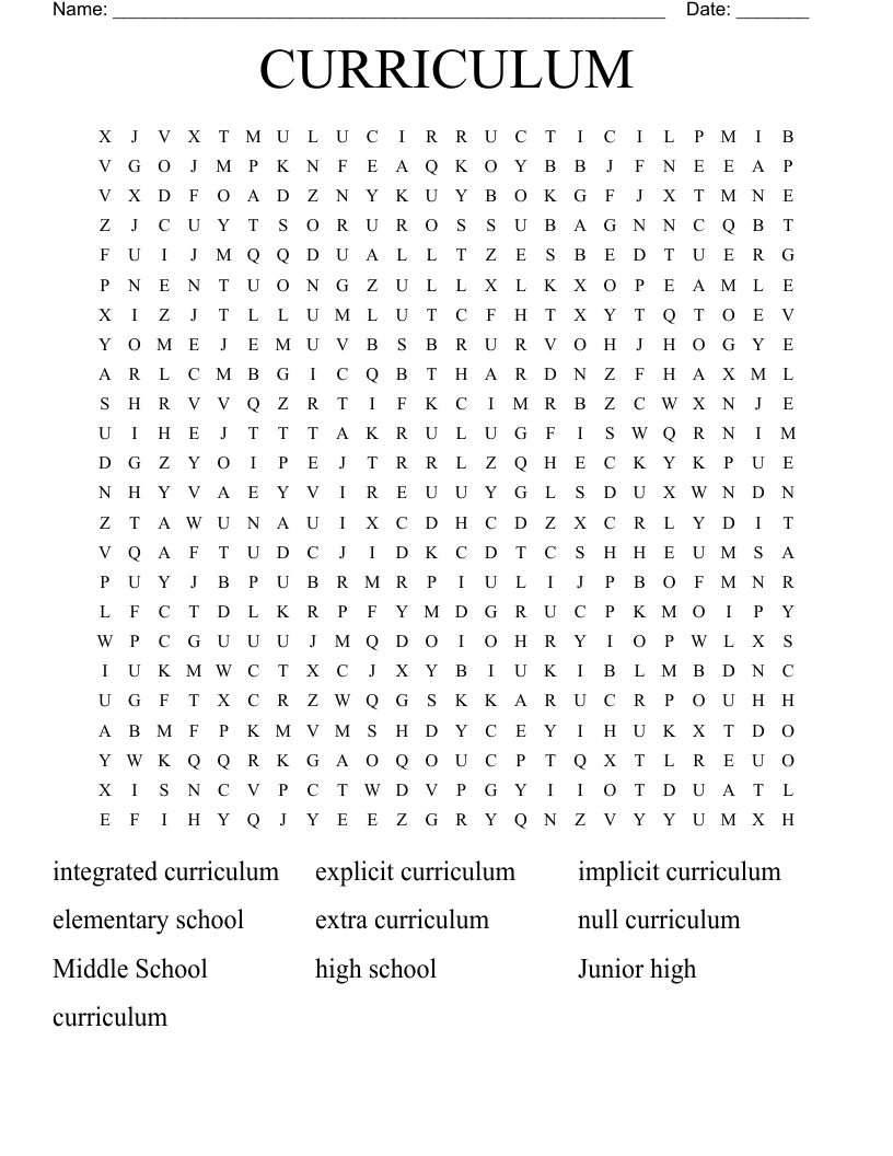 CURRICULUM  Word Search
