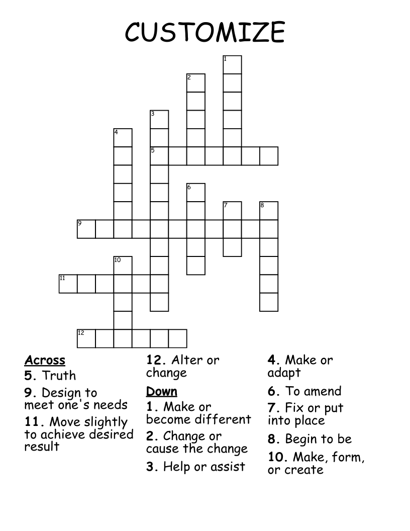 CUSTOMIZE Crossword