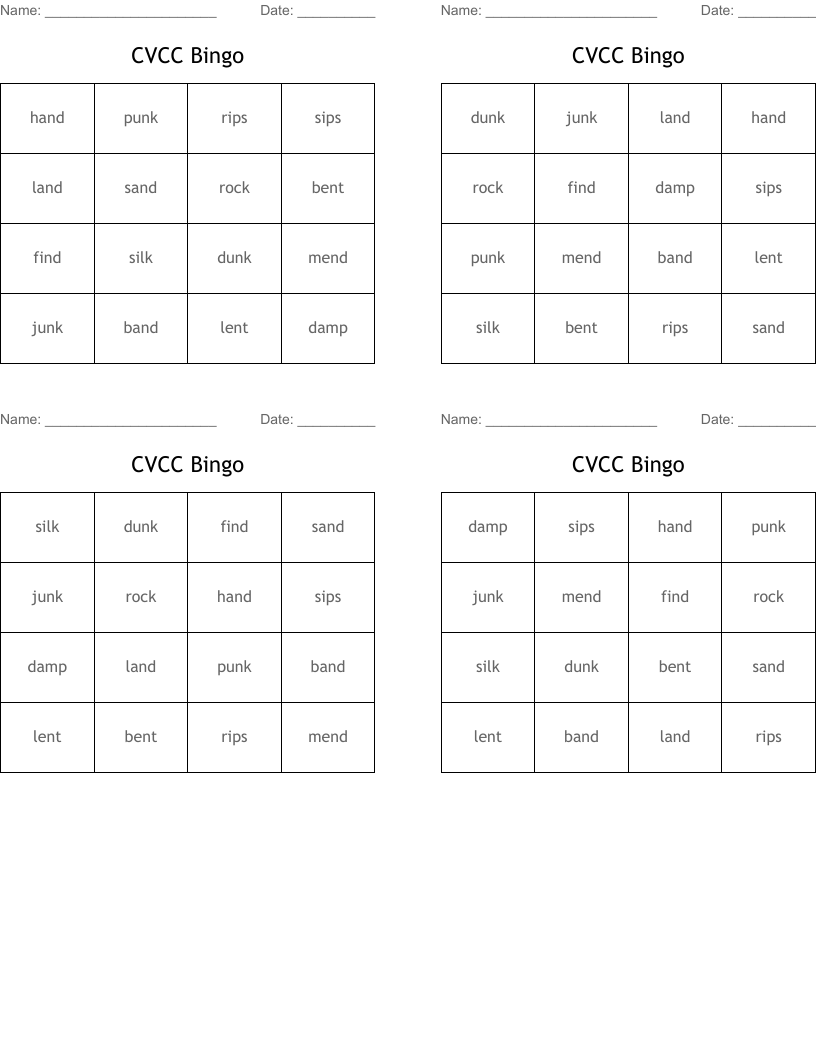 CVCC Bingo