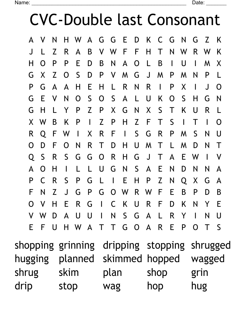 CVC-Double last Consonant  Word Search