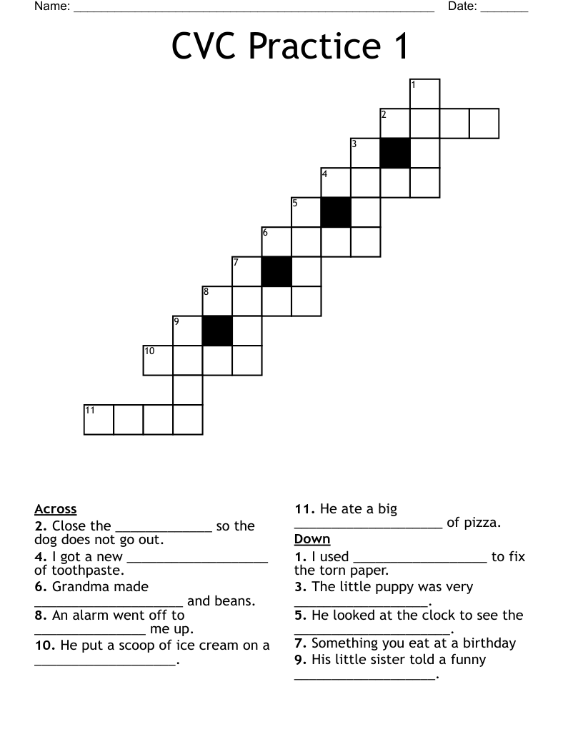 CVC Practice 1 Crossword