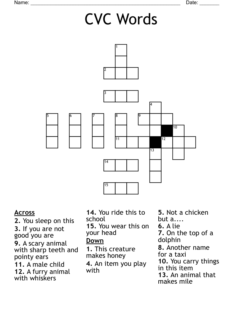 CVC Words Crossword