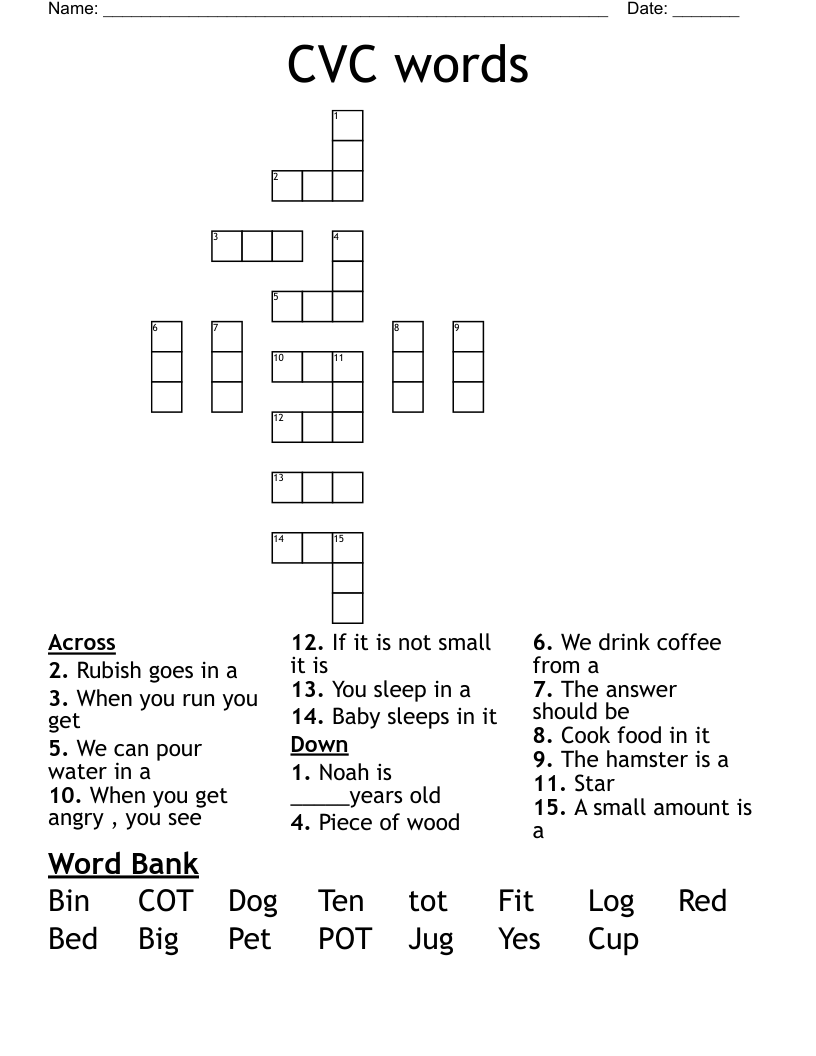 CVC words Crossword