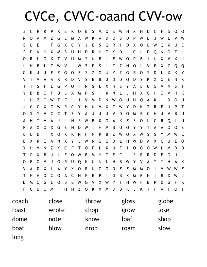CVCe, CVVC-oaand CVV-ow Word Search