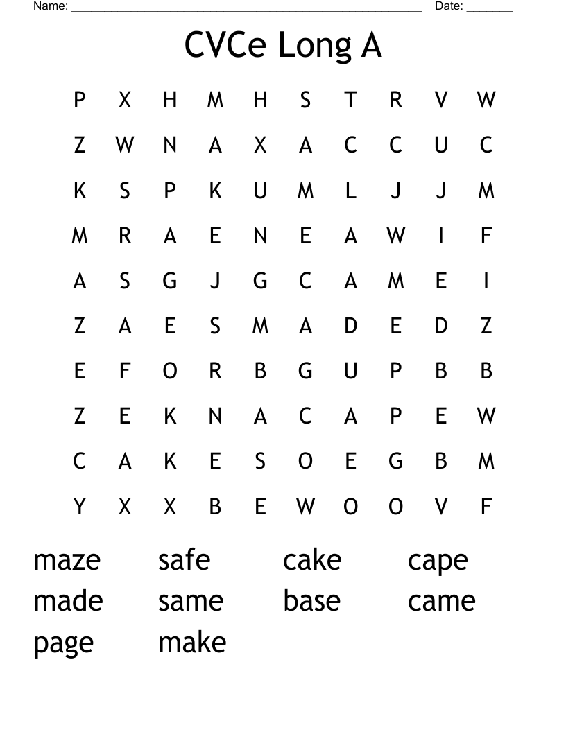 CVCe Long A Word Search