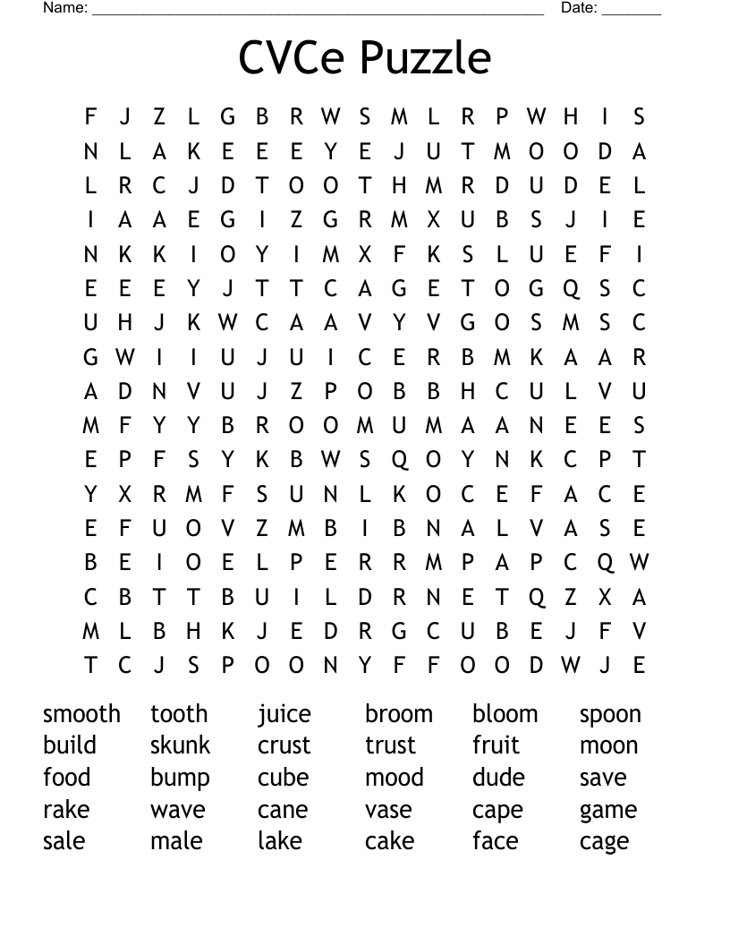 CVCe Puzzle Word Search