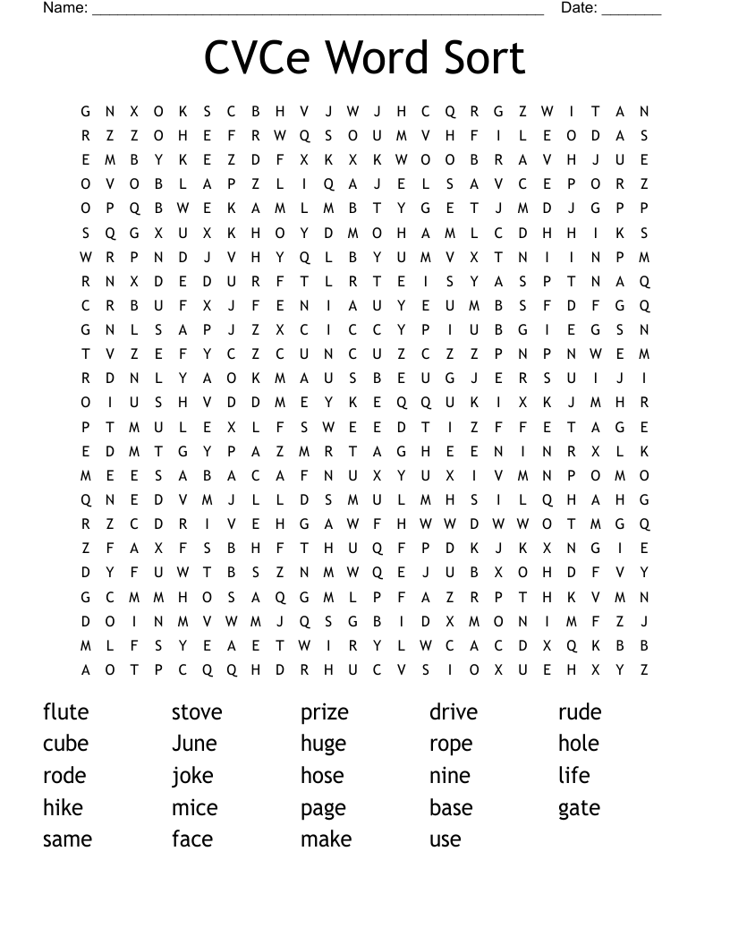 CVCe Word Sort  Word Search