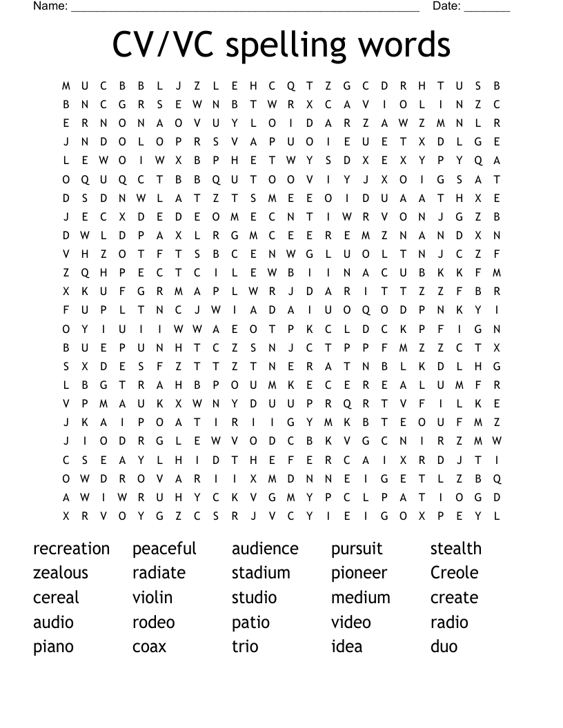 CV/VC spelling words Word Search