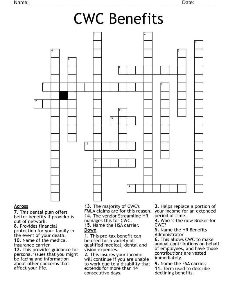 CWC Benefits Crossword