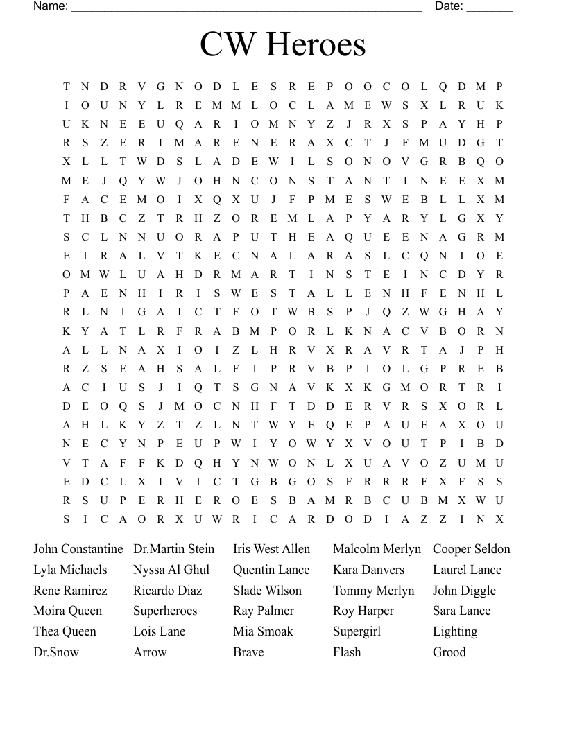 CW Heroes Word Search