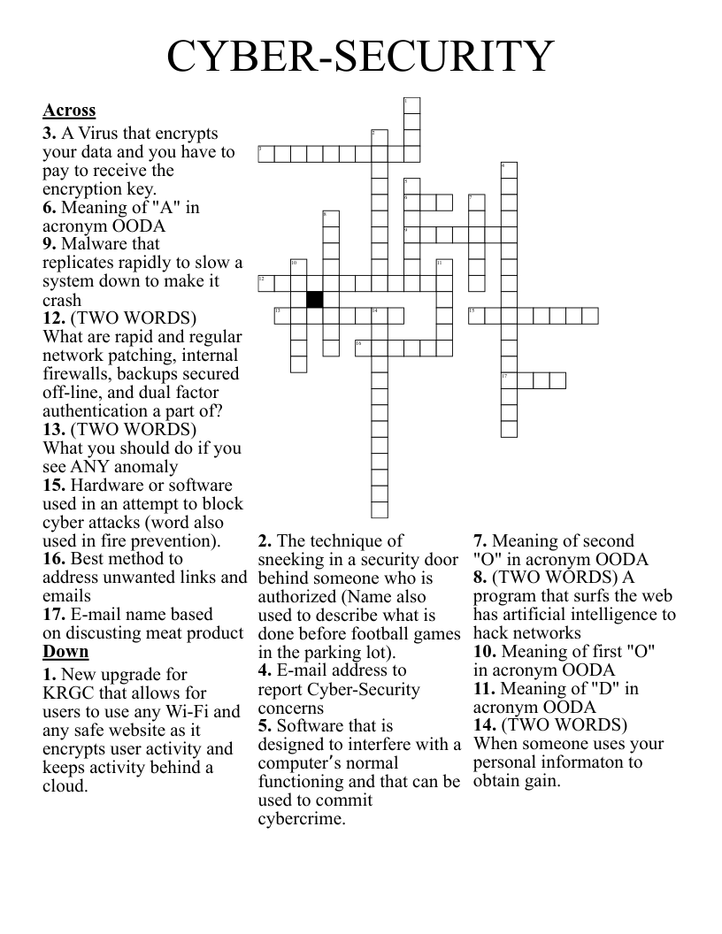 CYBER-SECURITY Crossword