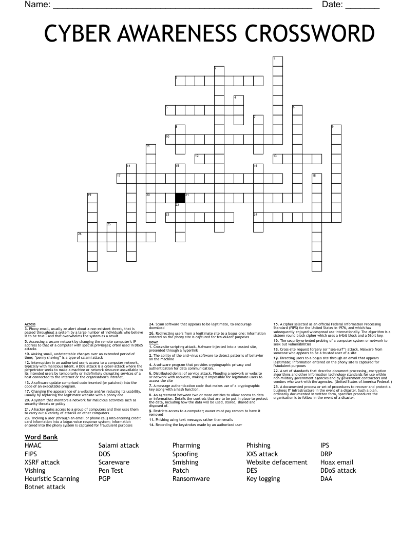 CYBER AWARENESS CROSSWORD