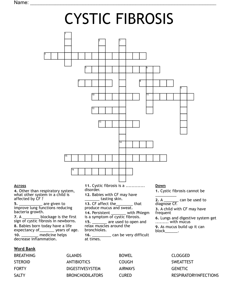 CYSTIC FIBROSIS  Crossword