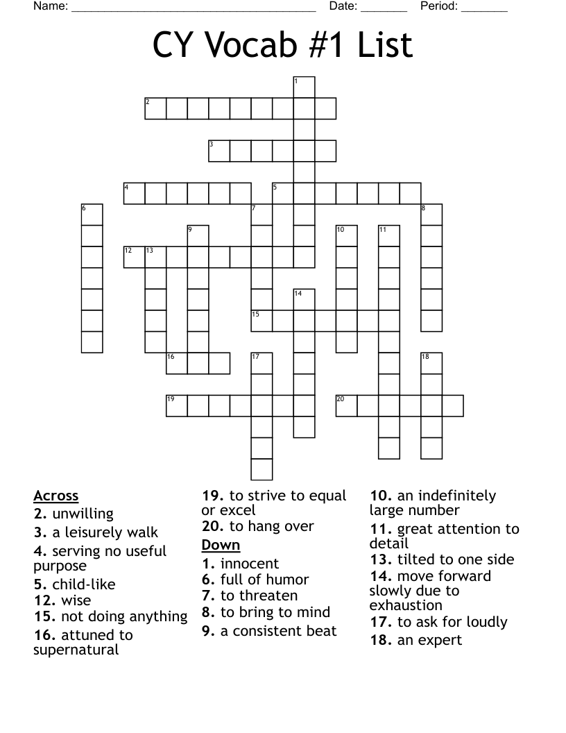 CY Vocab #1 List Crossword