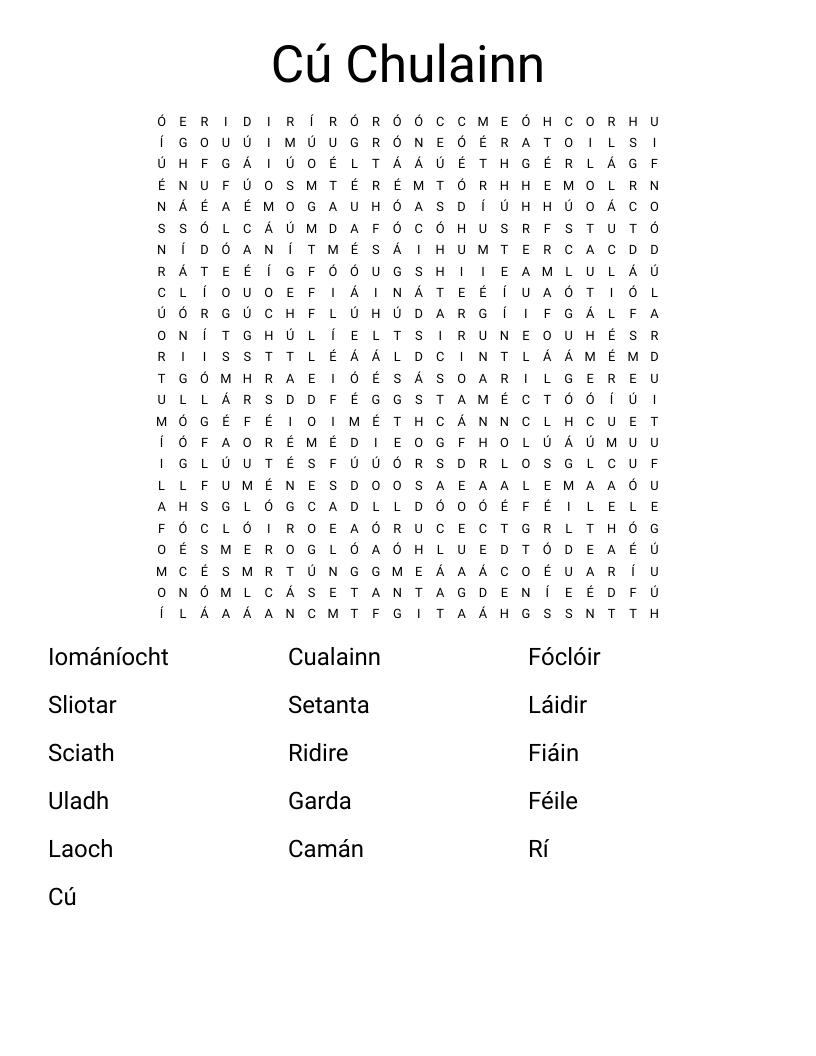 Cú Chulainn Word Search