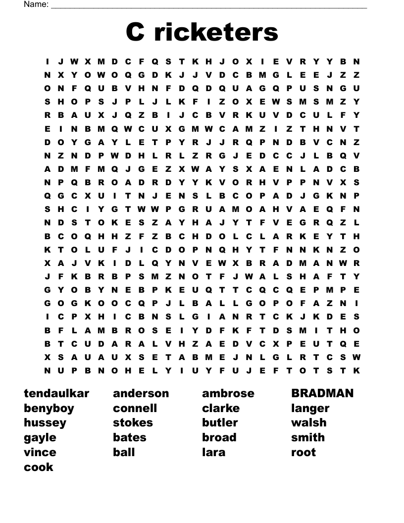 C ricketers Word Search