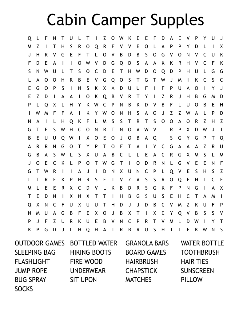Cabin Camper Supples Word Search