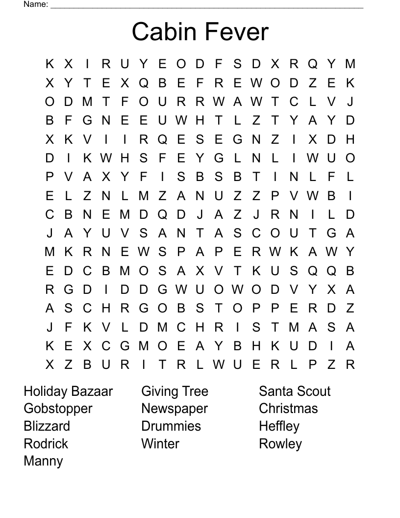 Cabin Fever Word Search