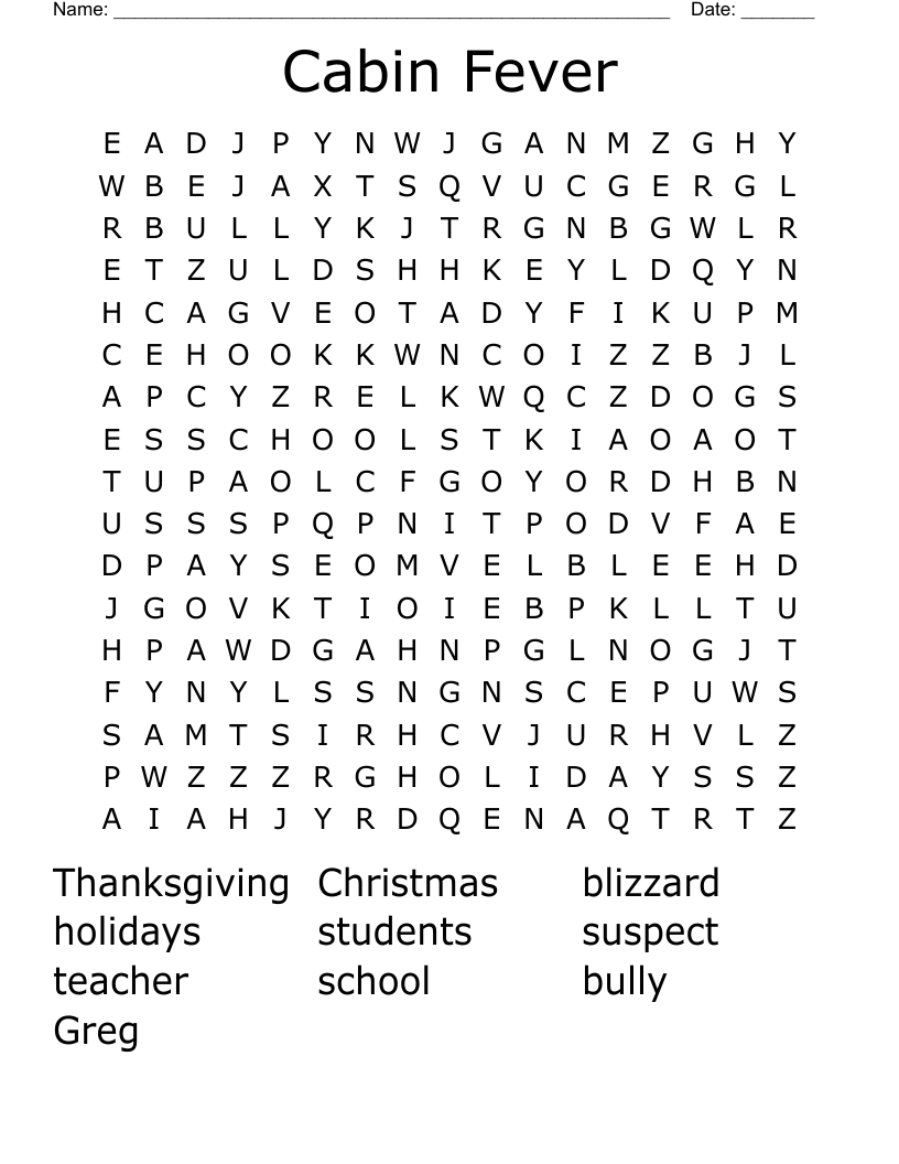 Cabin Fever Word Search