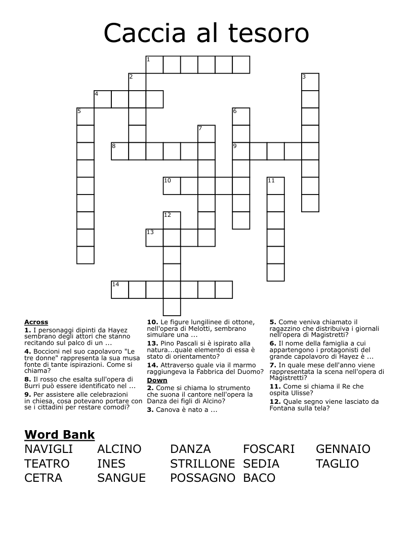 Caccia al tesoro Crossword